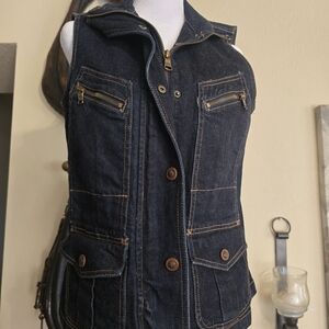 Ralph Lauren Denim Vest with Button and Zipper Details